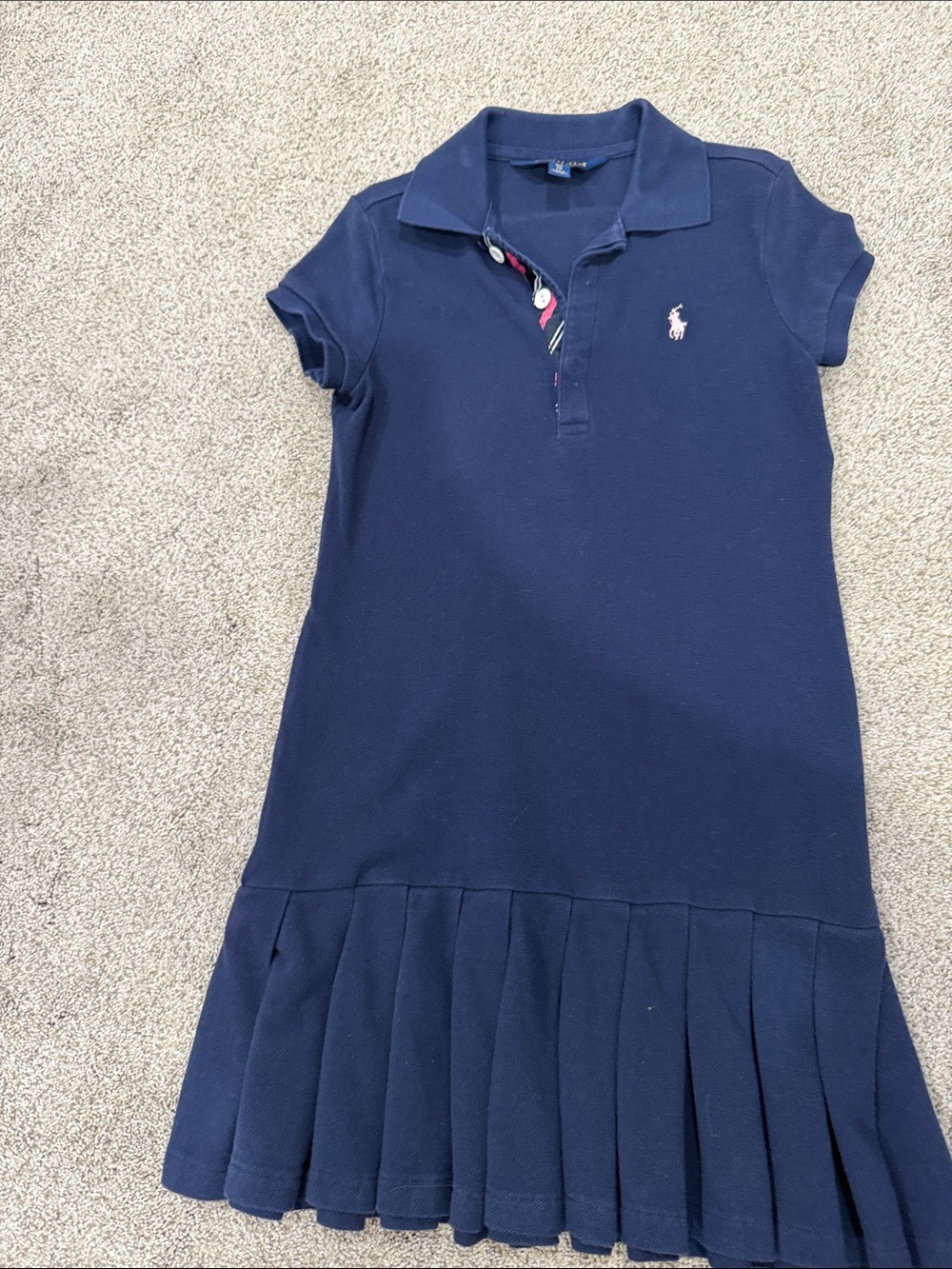Ralph Lauren Girls Navy Polo Dress with Pleated Hem